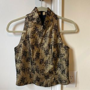 Carmen Marc Valvo Petites black label gold beaded sleeveless top 4P